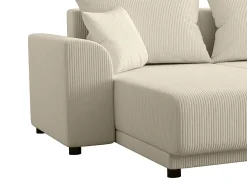 Sofá rinconera panorámico de pana beige acanalado NESSARO