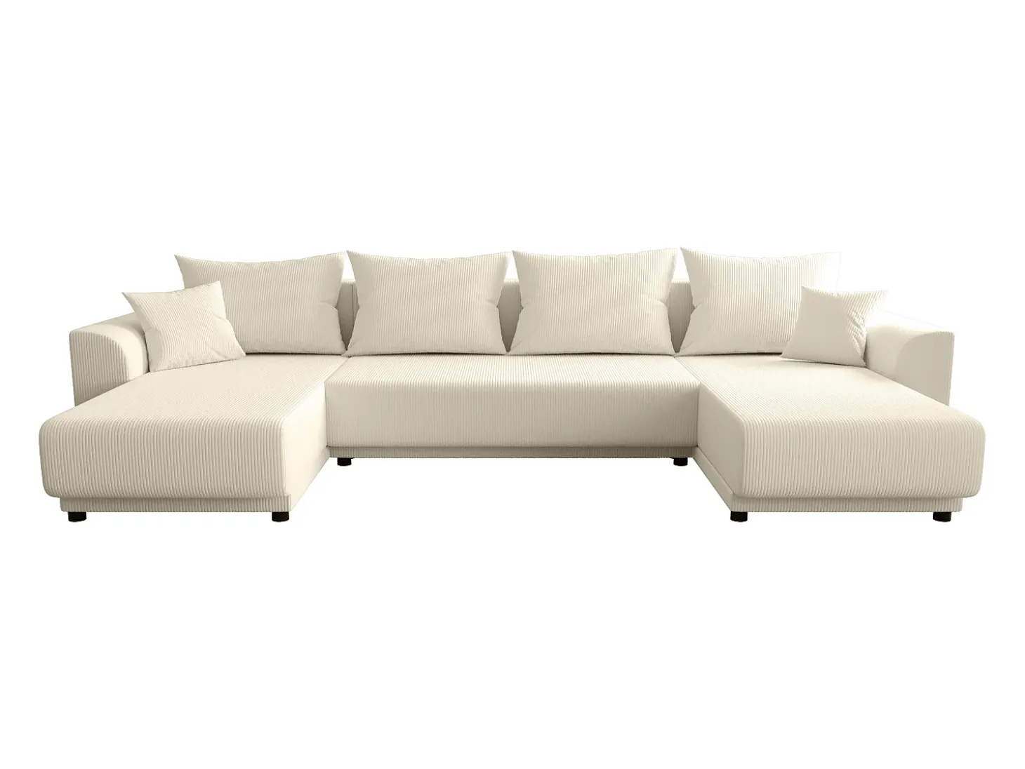 Sofá rinconera panorámico de pana beige acanalado NESSARO