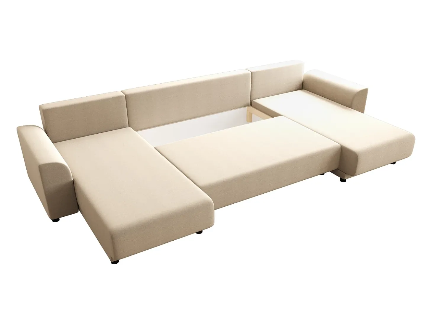 Sofá rinconera panorámico de tela beige NESSARO