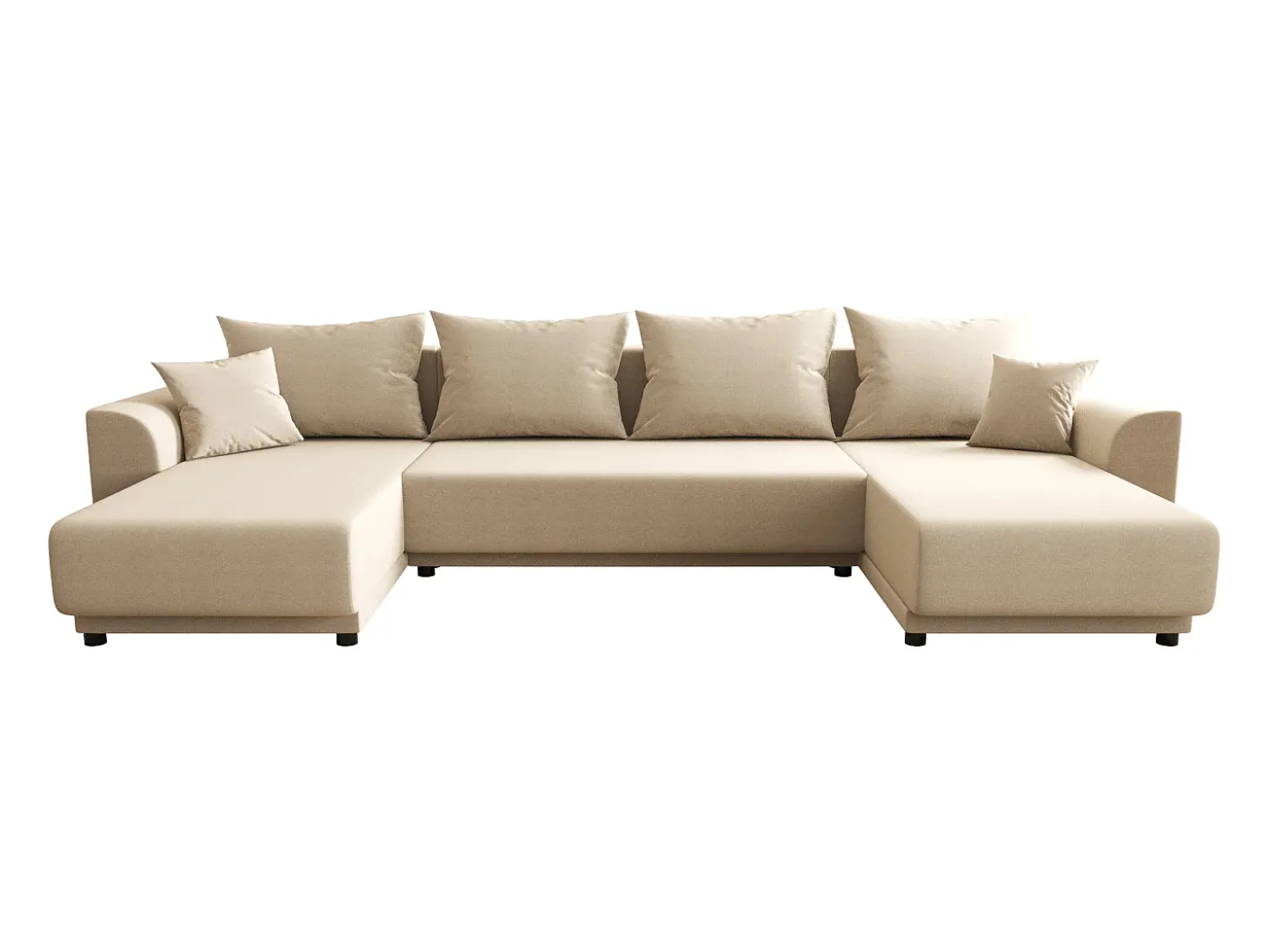 Sofá rinconera panorámico de tela beige NESSARO