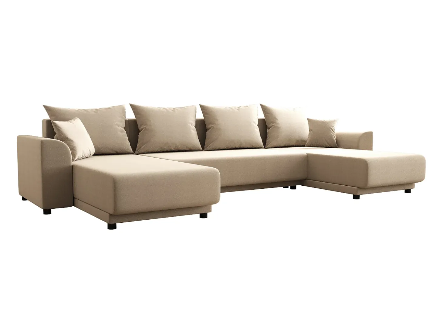 Sofá rinconera panorámico de tela beige NESSARO