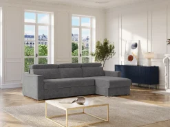 Sofá rinconera reversible convertible tipo italiano en tela gris - Cama 160 cm VIZIR
