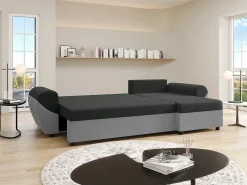 Sofá rinconera reversible de tela negra y gris LIERNO