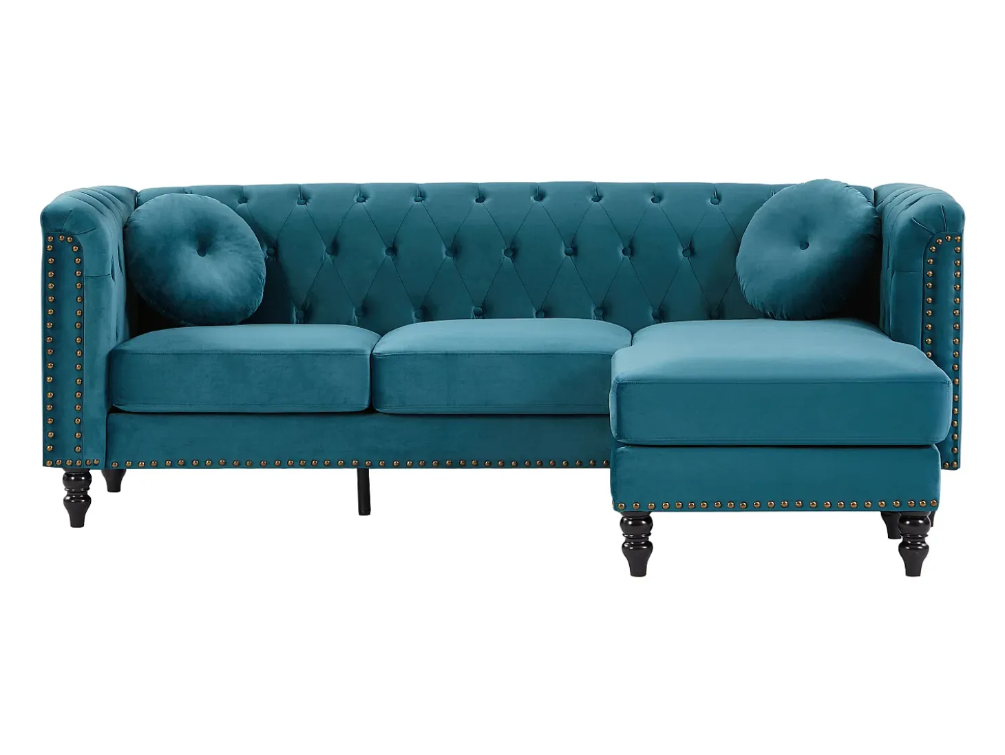 Sofá rinconera reversible de terciopelo capitoné verde azulado TURNER
