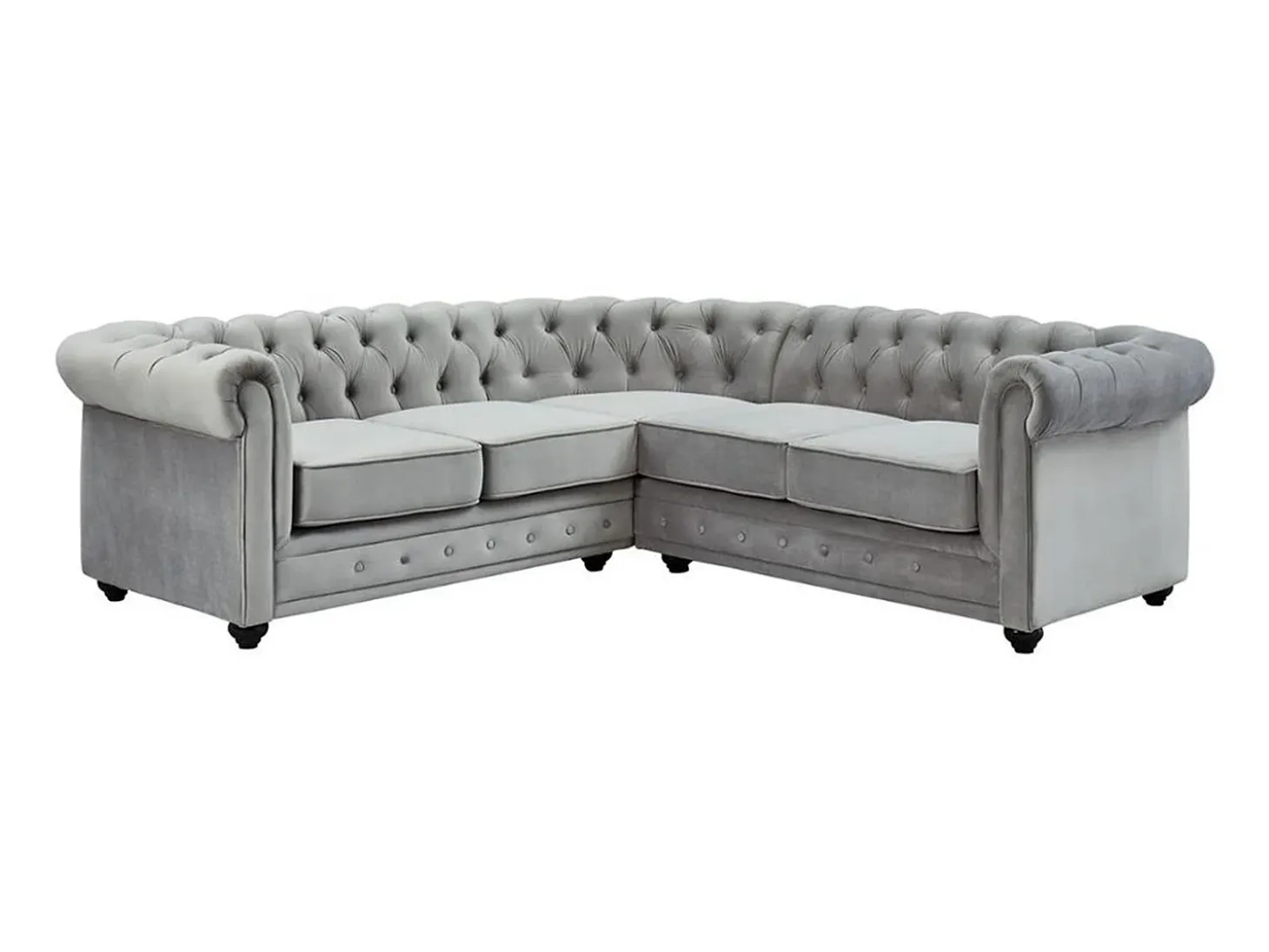 Sofá rinconera terciopelo en gris plateado CHESTERFIELD