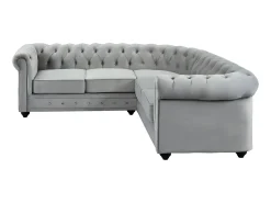 Sofá rinconera terciopelo en gris plateado CHESTERFIELD