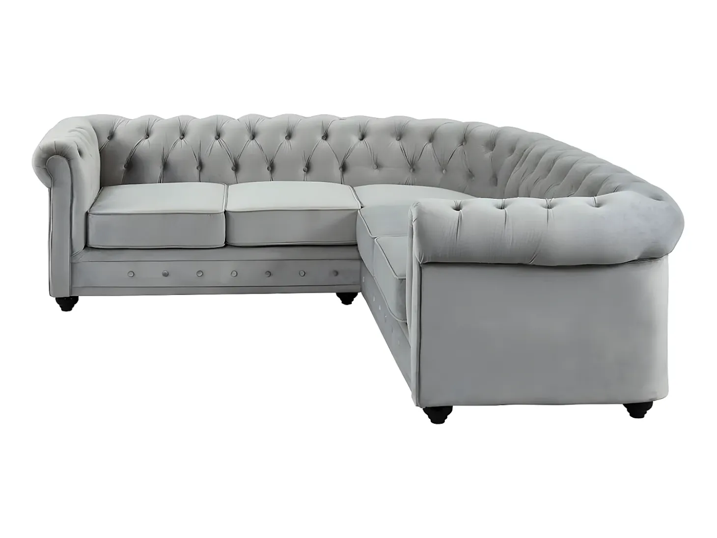 Sofá rinconera terciopelo en gris plateado CHESTERFIELD