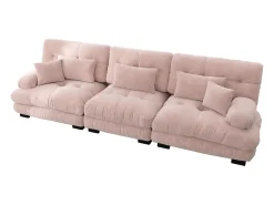 Sofá rosa de 3 plazas - Sofá recto con 3 cojines lumbares y 3 cojines decorativos - chenilla