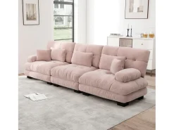 Sofá rosa de 3 plazas - Sofá recto con 3 cojines lumbares y 3 cojines decorativos - chenilla