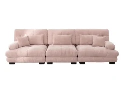 Sofá rosa de 3 plazas - Sofá recto con 3 cojines lumbares y 3 cojines decorativos - chenilla