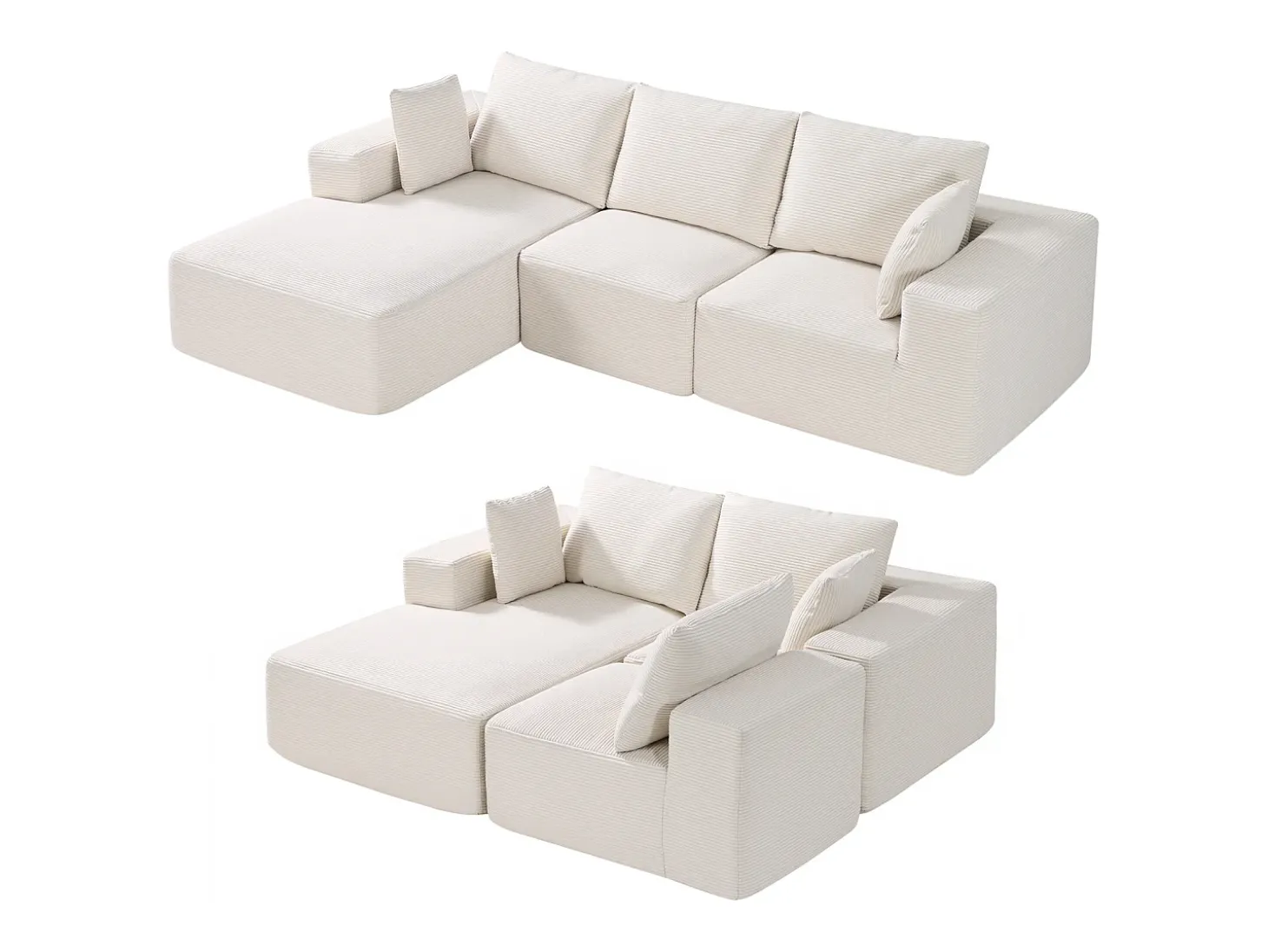 Sofá Seccional Modular SucceBuy en Forma de L con Chaise Longue y Cojín Beige