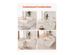 Sofá Seccional Modular SucceBuy en Forma de L con Chaise Longue y Cojín Beige