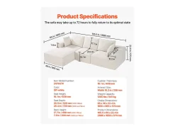 Sofá Seccional Modular SucceBuy en Forma de L con Chaise Longue y Cojín Beige