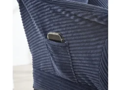 Sofá sillón con reposabrazos, bolsillos laterales y reposapiés, azul marino