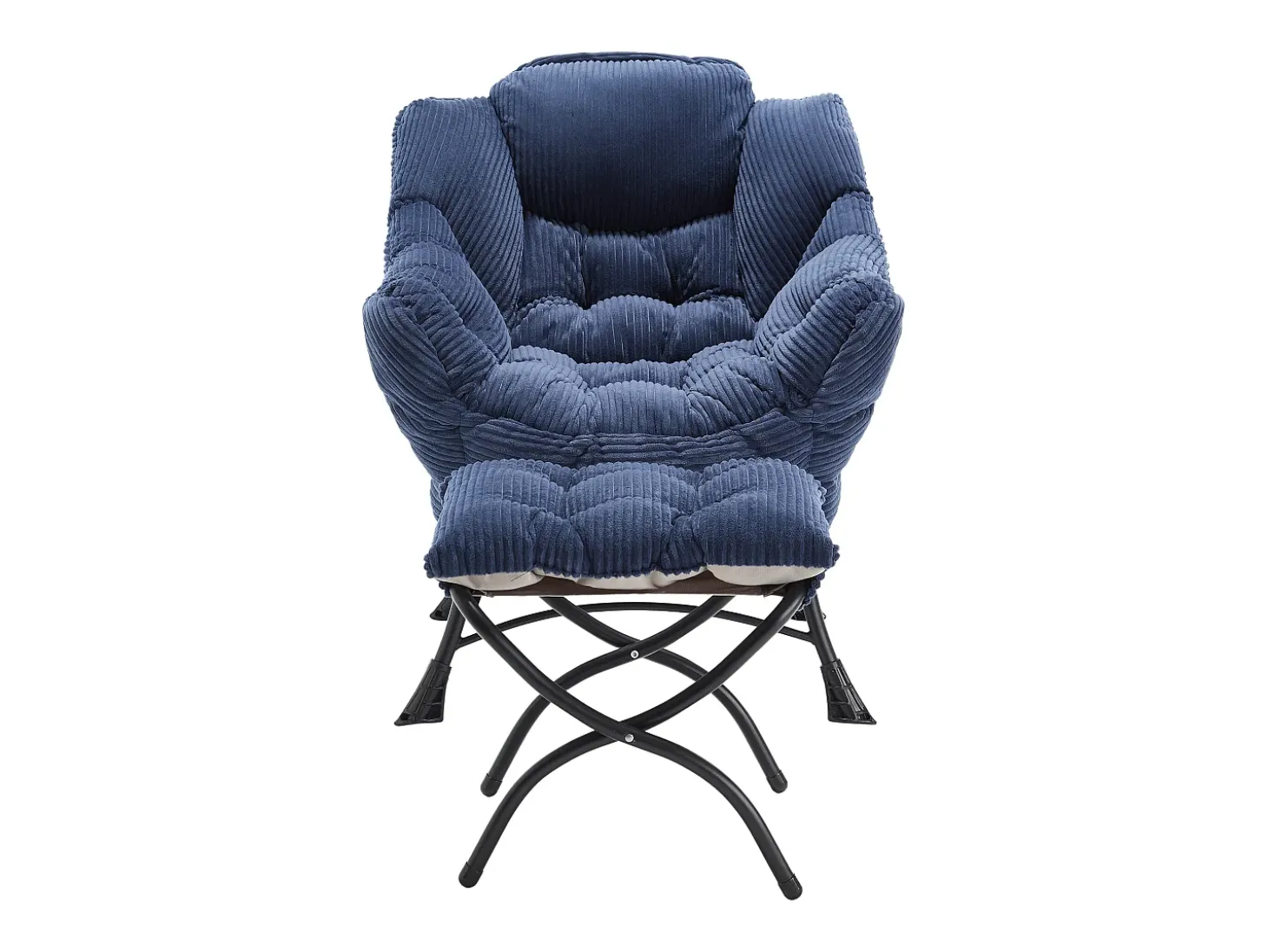 Sofá sillón con reposabrazos, bolsillos laterales y reposapiés, azul marino