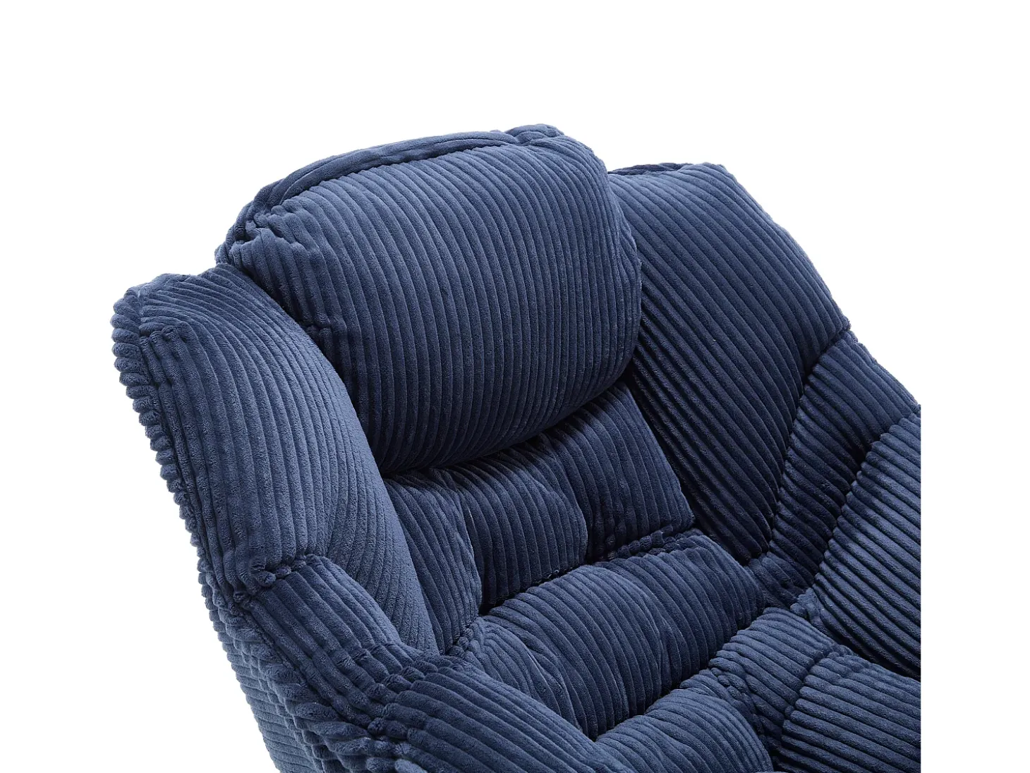 Sofá sillón con reposabrazos, bolsillos laterales y reposapiés, azul marino