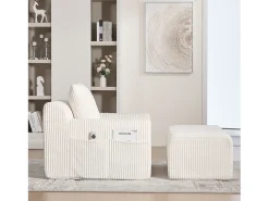 Sofá 147x110x67cm Bolsillos laterales Espuma de alta densidad Pana Beige