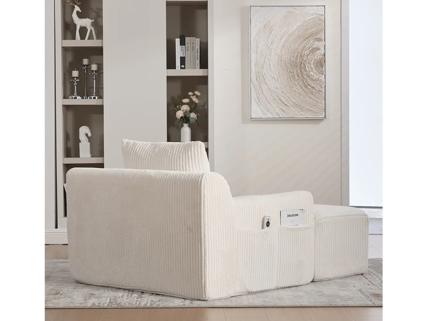 Sofá 147x110x67cm Bolsillos laterales Espuma de alta densidad Pana Beige