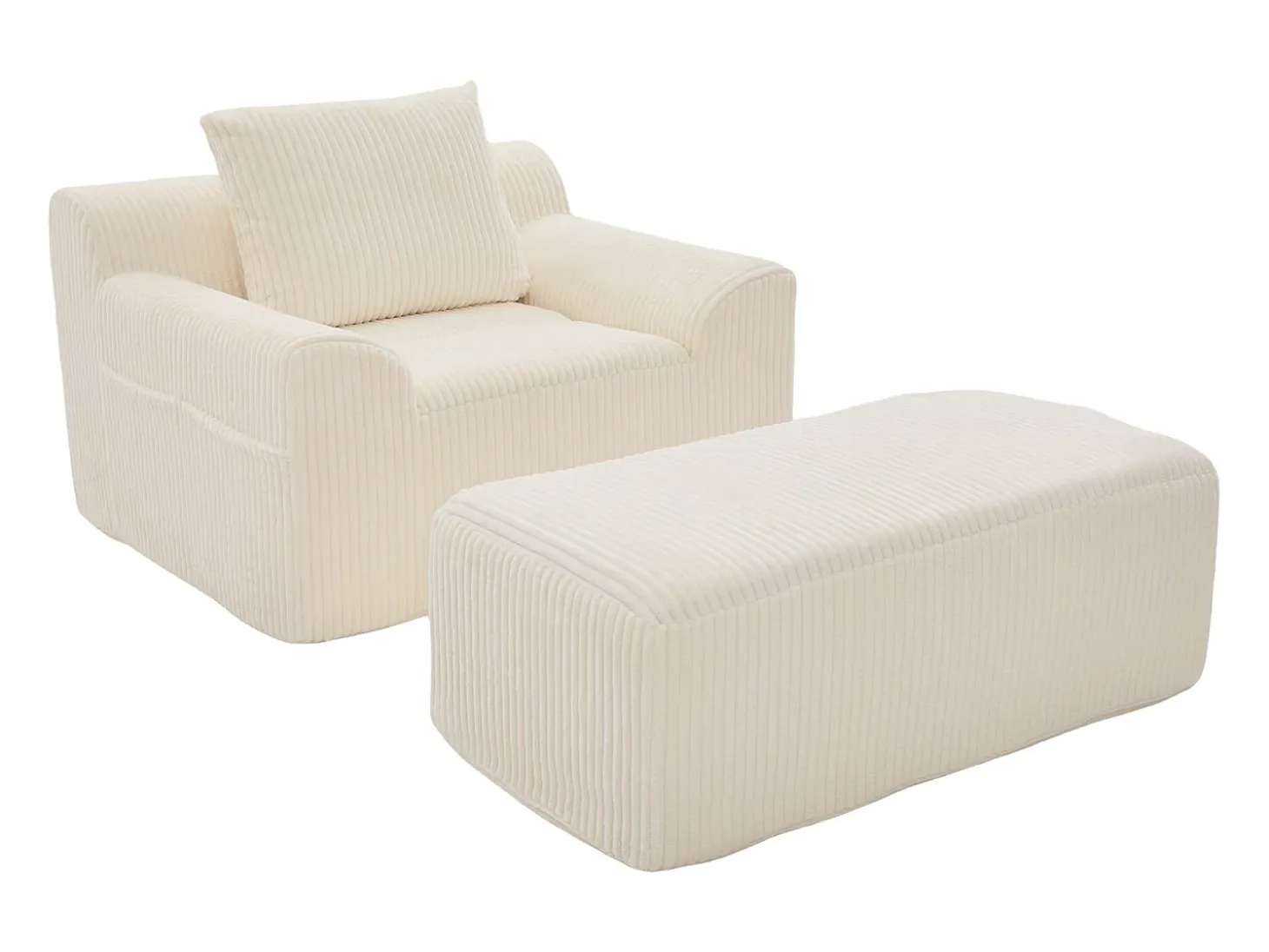 Sofá 147x110x67cm Bolsillos laterales Espuma de alta densidad Pana Beige