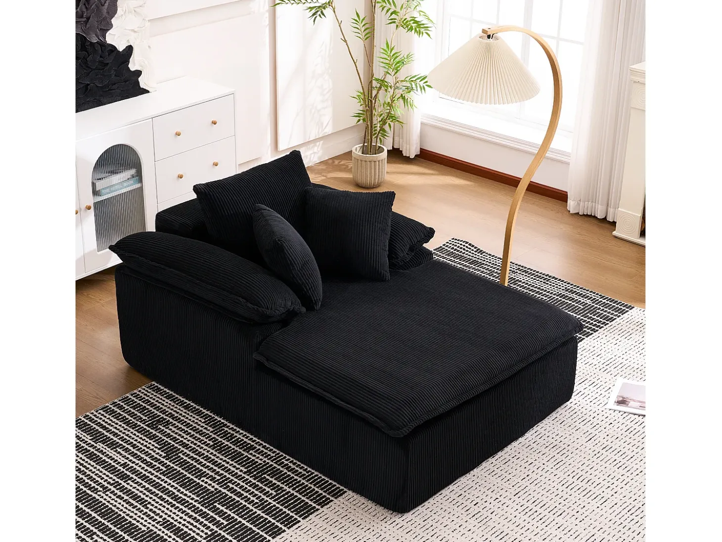 Sofá 177x122x92cm diseño sin armazon listo para usar espuma alta densidad pana Negro