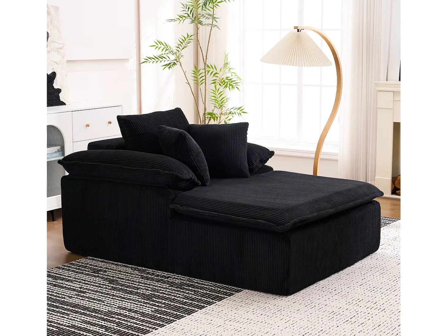 Sofá 177x122x92cm diseño sin armazon listo para usar espuma alta densidad pana Negro