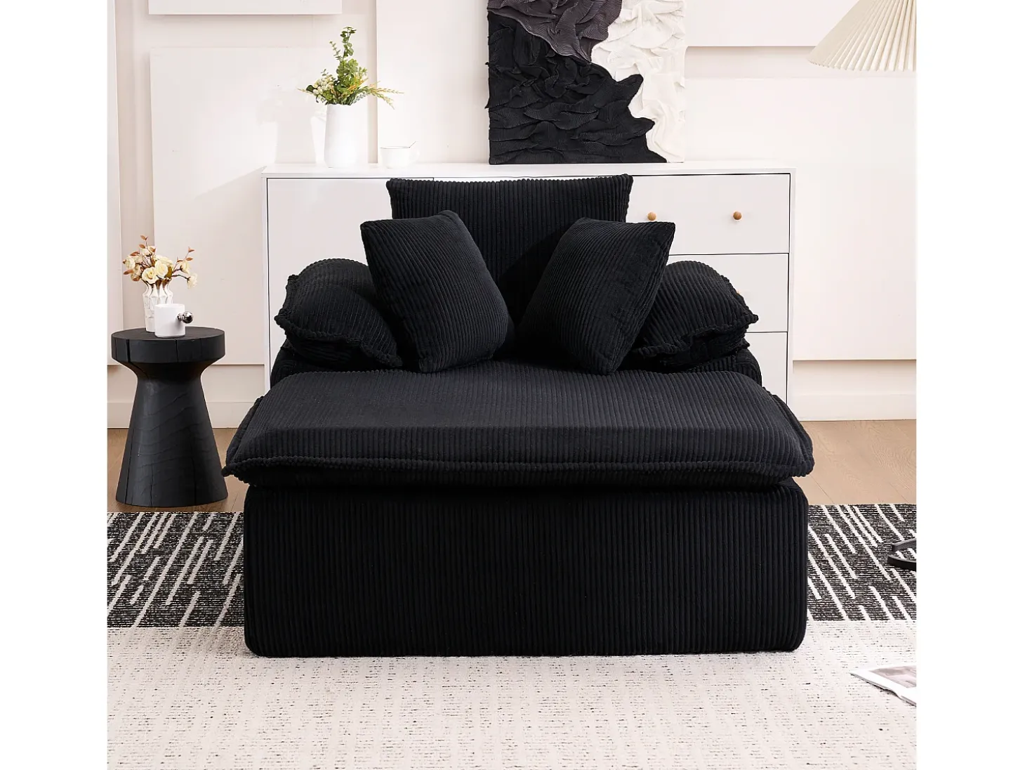 Sofá 177x122x92cm diseño sin armazon listo para usar espuma alta densidad pana Negro