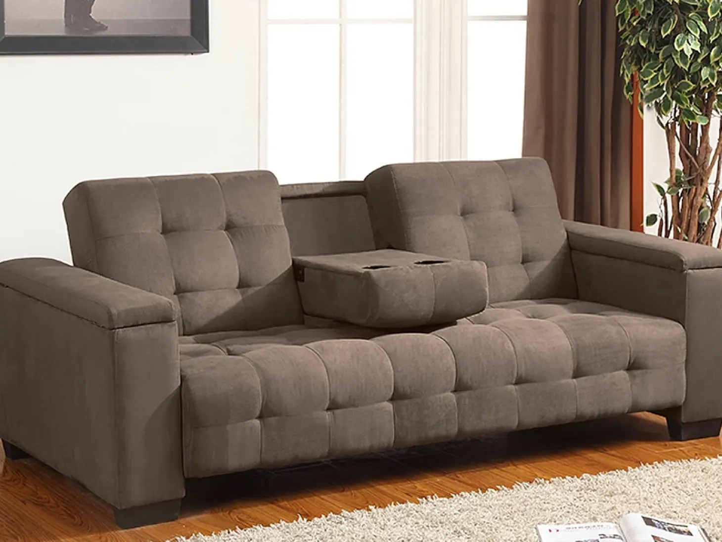 Sofa cama 3 plazas clic-clac de microfibra, marrón DEVONSHIRE