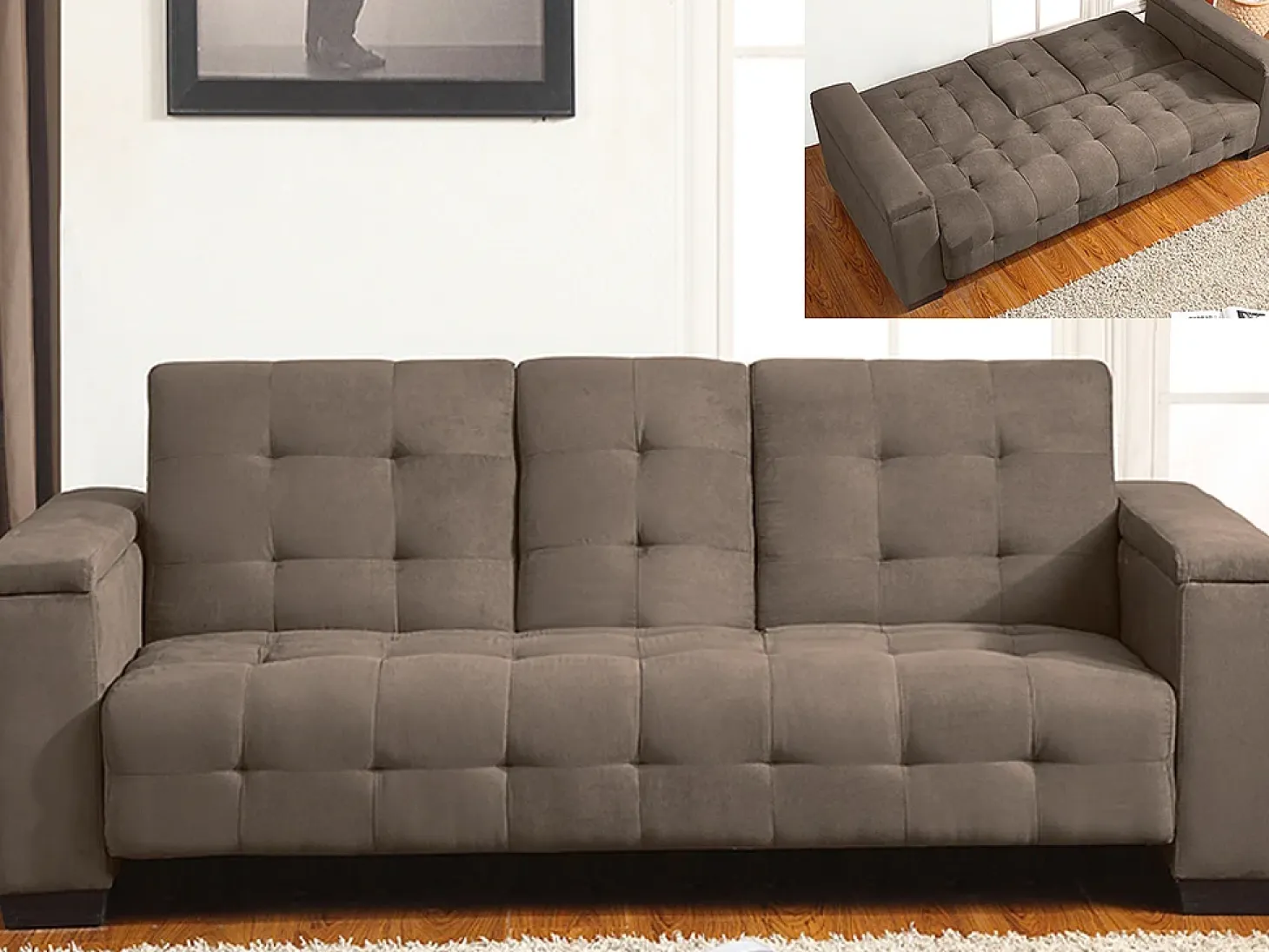 Sofa cama 3 plazas clic-clac de microfibra, marrón DEVONSHIRE