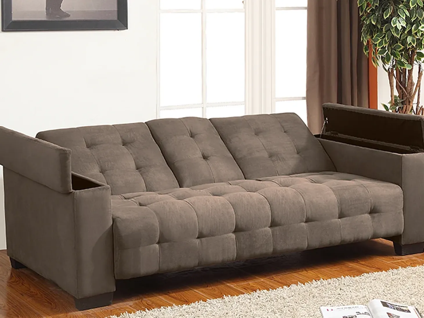 Sofa cama 3 plazas clic-clac de microfibra, marrón DEVONSHIRE