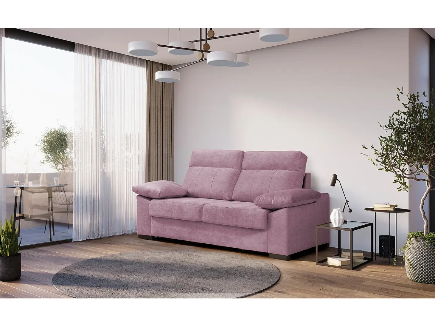 Sofa Cama 3 plazas con Colchón 140x190 | Sistema apertura italiana | Color tapizado Rosa