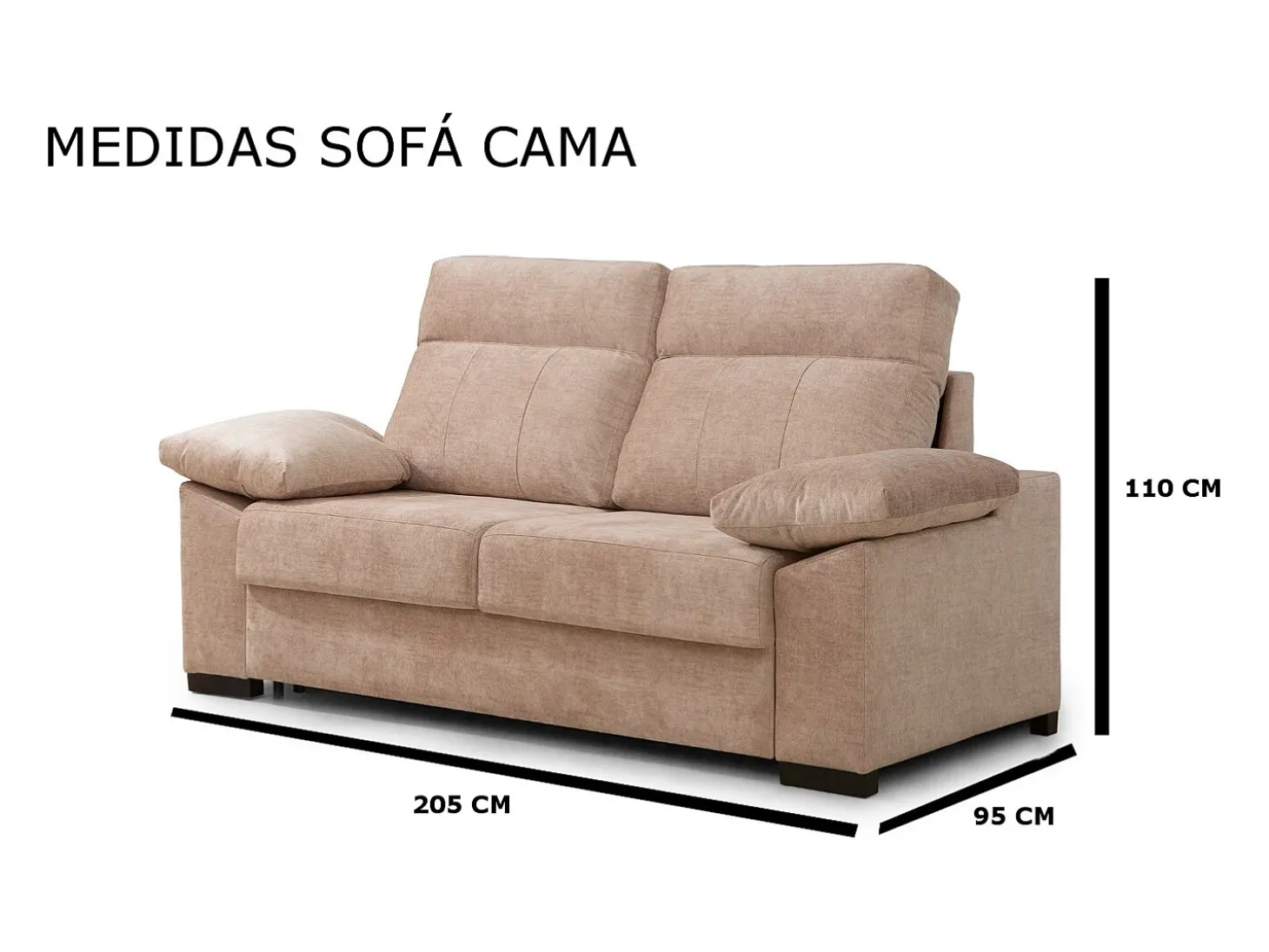 Sofa Cama 3 plazas con Colchón 140x190 | Sistema apertura italiana | Color tapizado Rosa