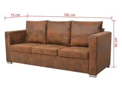 Sofa de 3 plazas 191x73x82 cm piel de ante artificial