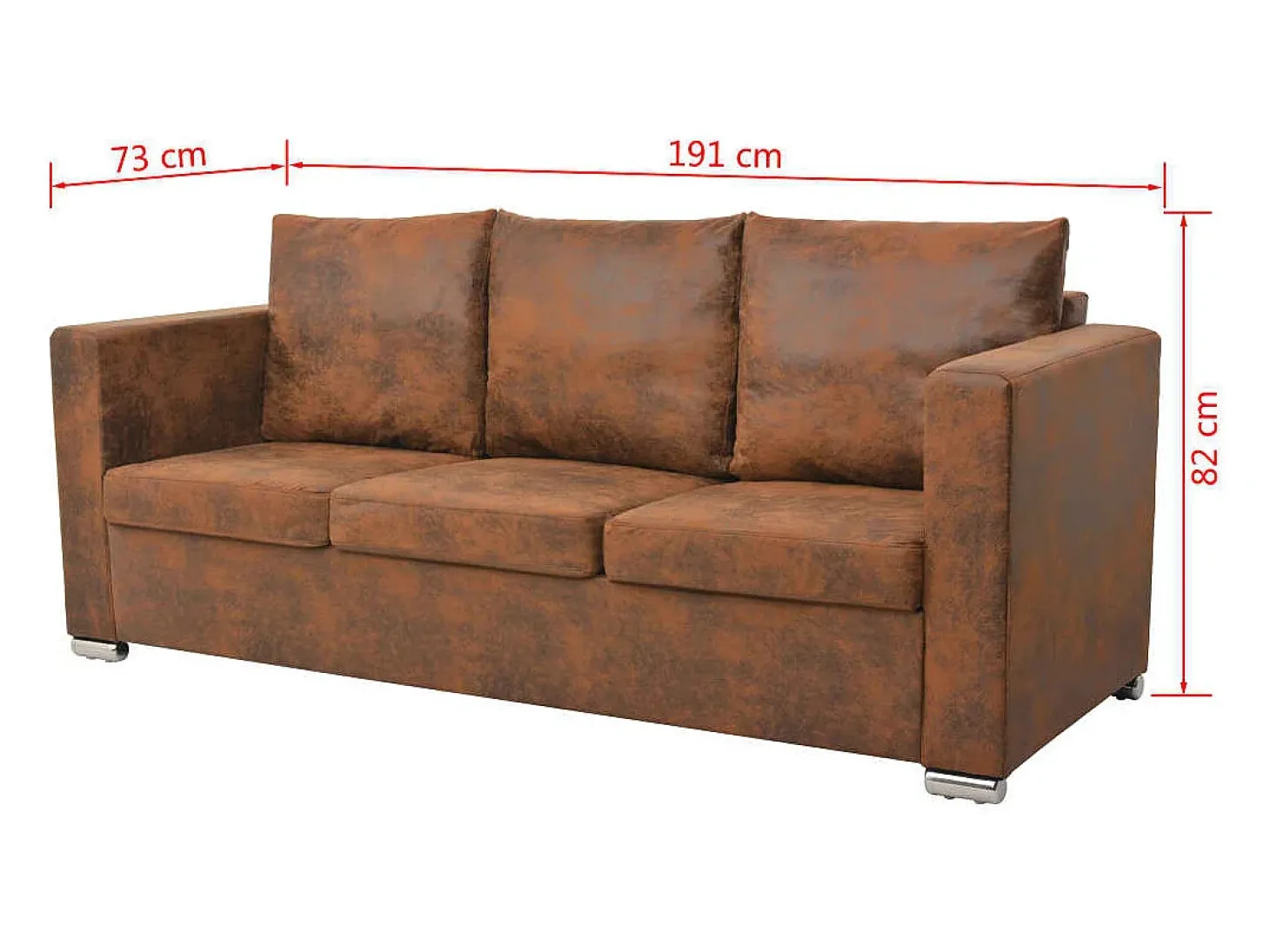 Sofa de 3 plazas 191x73x82 cm piel de ante artificial