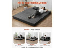 Sofá-Cama Plegable SucceBuy, 3 en 1 con 2 Almohadas, Gris Oscuro, Queen