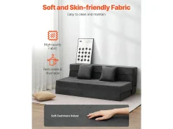 Sofá-Cama Plegable SucceBuy, 3 en 1 con 2 Almohadas, Gris Oscuro, Queen