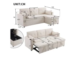 Sofás con función de dormir, sofás en forma de L, muebles tapizados, sofás, tumbonas con portavasos,Beige