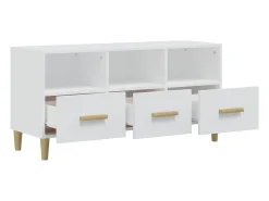Sophie-Françoise Mueble de TV madera contrachapada blanco brillo 102x36x50 cm