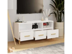 Sophie-Françoise Mueble de TV madera contrachapada blanco brillo 102x36x50 cm