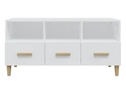 Sophie-Françoise Mueble de TV madera contrachapada blanco brillo 102x36x50 cm