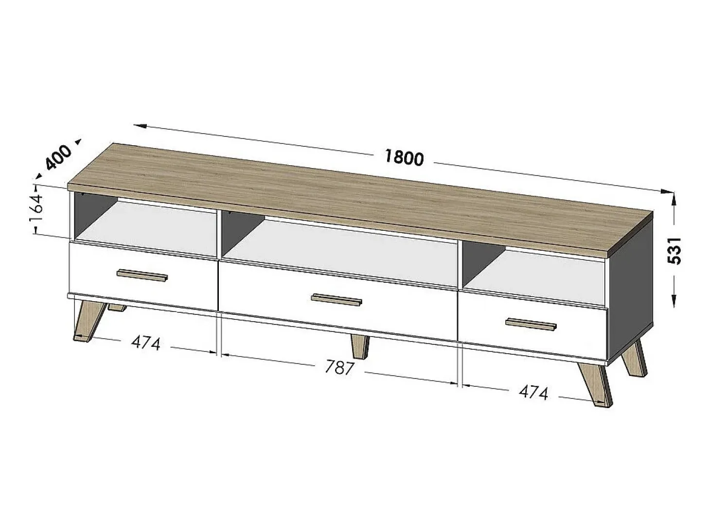 Soporte de TV de 180 cm negro mate y roble Colin