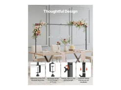Soporte de Vara de Mesa SucceBuy con Pinzas, Soporte Arco de Mesa, Altura Ajustable 33-107 cm Longitud Ajustable 71.1-249 cm, Marco de Arco Metal