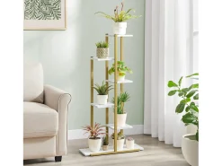 Soporte flores Valora 6 estantes mármol marco hierro dorado