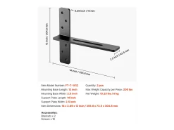 Soportes de Estante en T SucceBuy, Lote de 2, Capacidad de Carga de 90 kg, Dimensiones 35.56x 7.35 x 30.48 cm, Soportes de Estante de Acero Duraderos