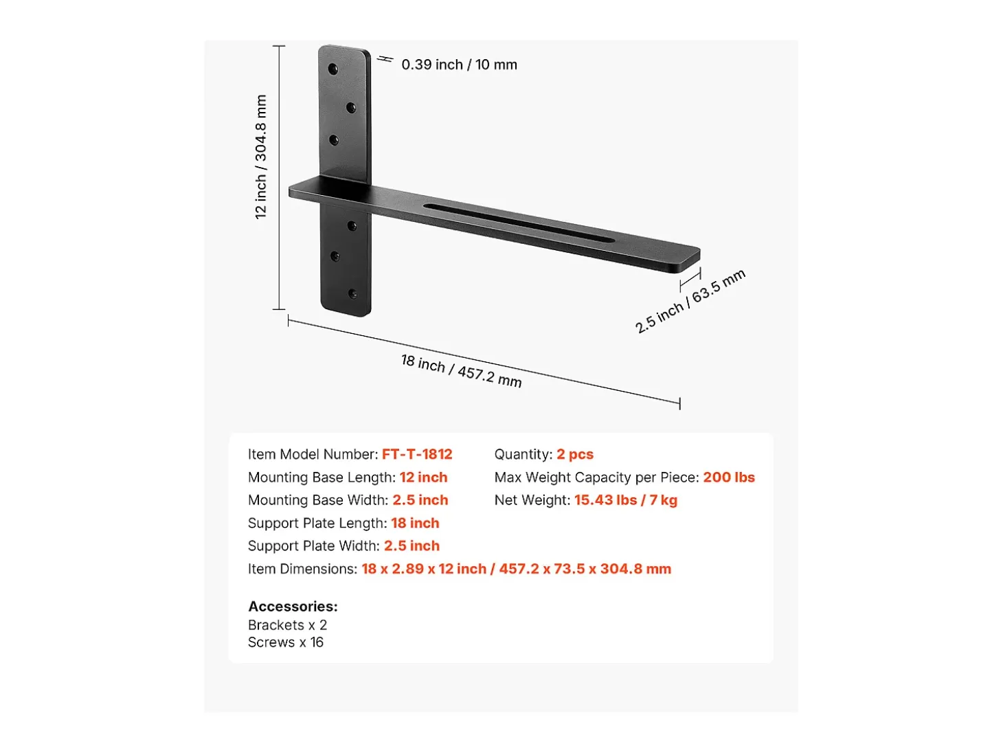 Soportes de Estante en T Robustos SucceBuy, Lote de 2, Capacidad de Carga de 90 kg, 45.72 x 7.35 x 30.48 cm, para Estantes y Soportes de Mostrador