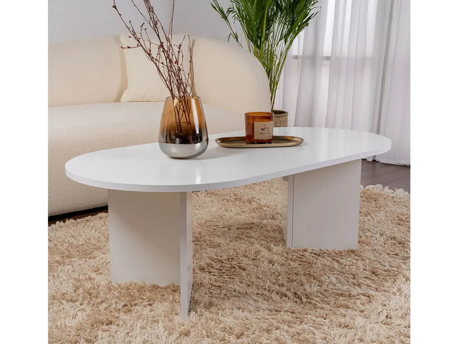 Table basse ovale effet travertin 119x60cm LYU