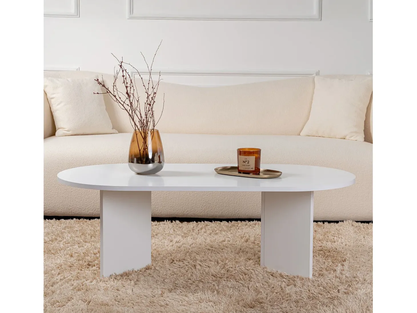 Table basse ovale effet travertin 119x60cm LYU
