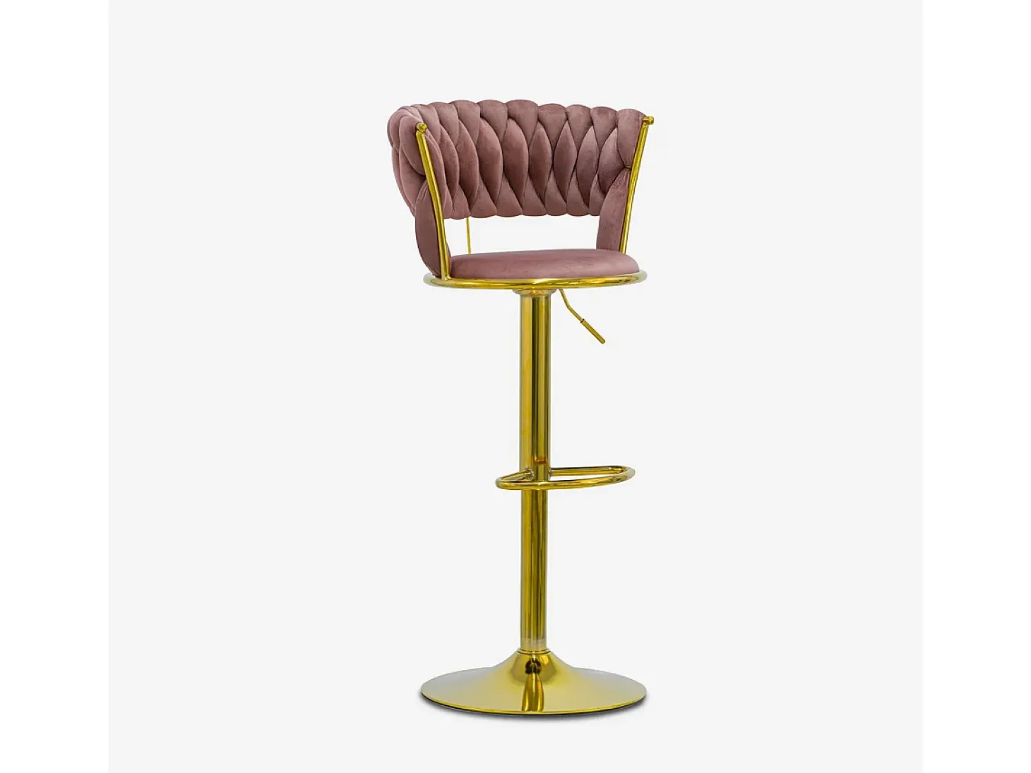 Taburete ajustable de metal dorado y terciopelo entrelazado Macaron - Rosa
