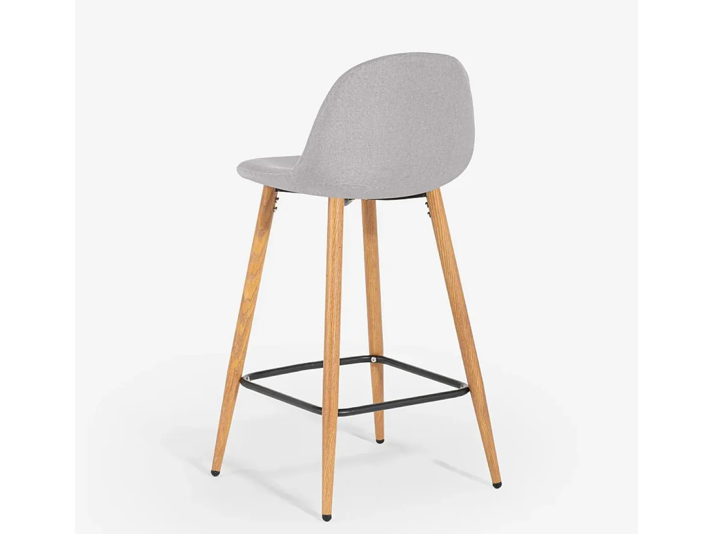 Taburete alto de bar cocina estilo nórdico en tela con respaldo Shona - Gris claro