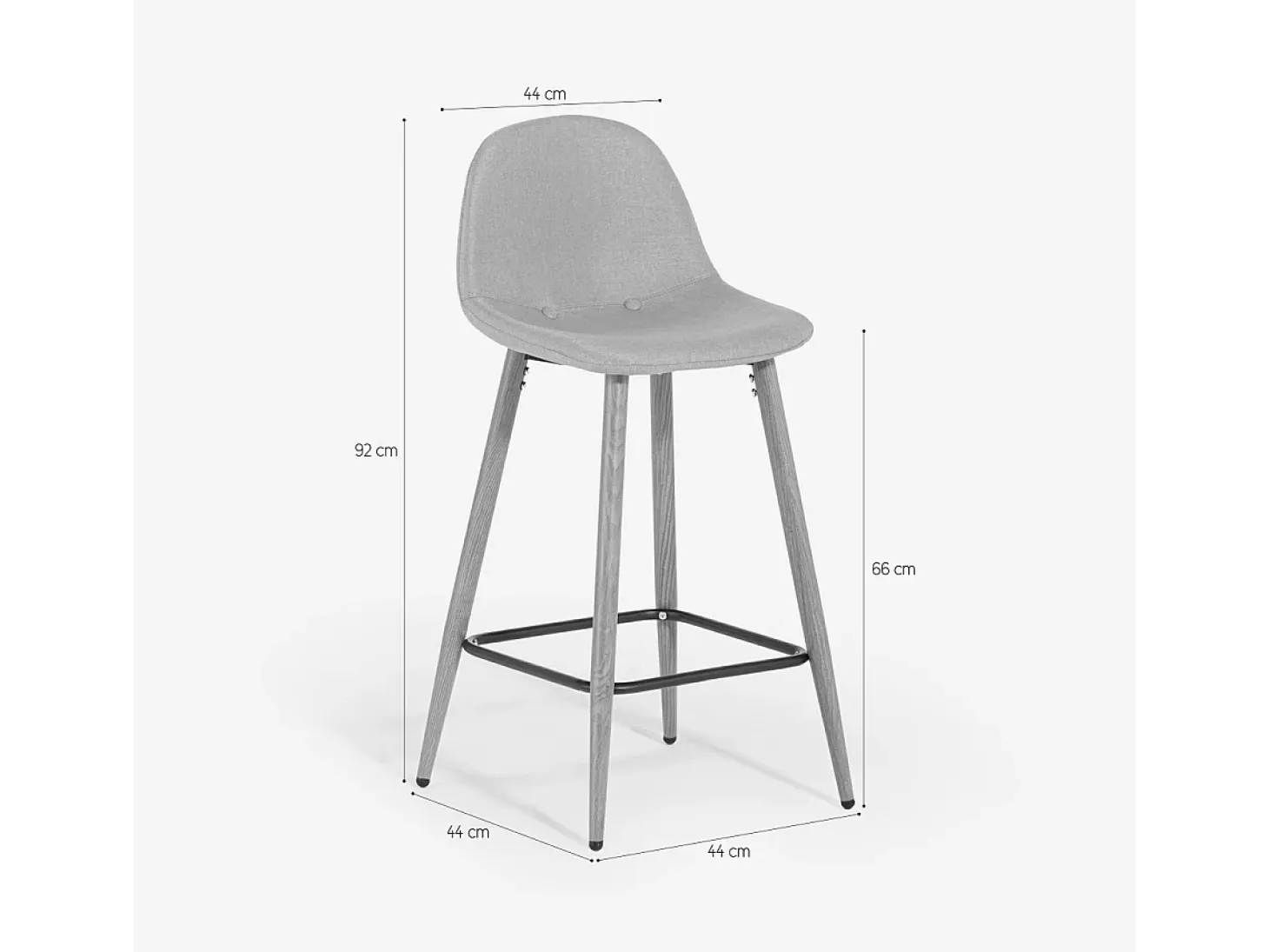 Taburete alto de bar cocina estilo nórdico en tela con respaldo Shona - Gris claro
