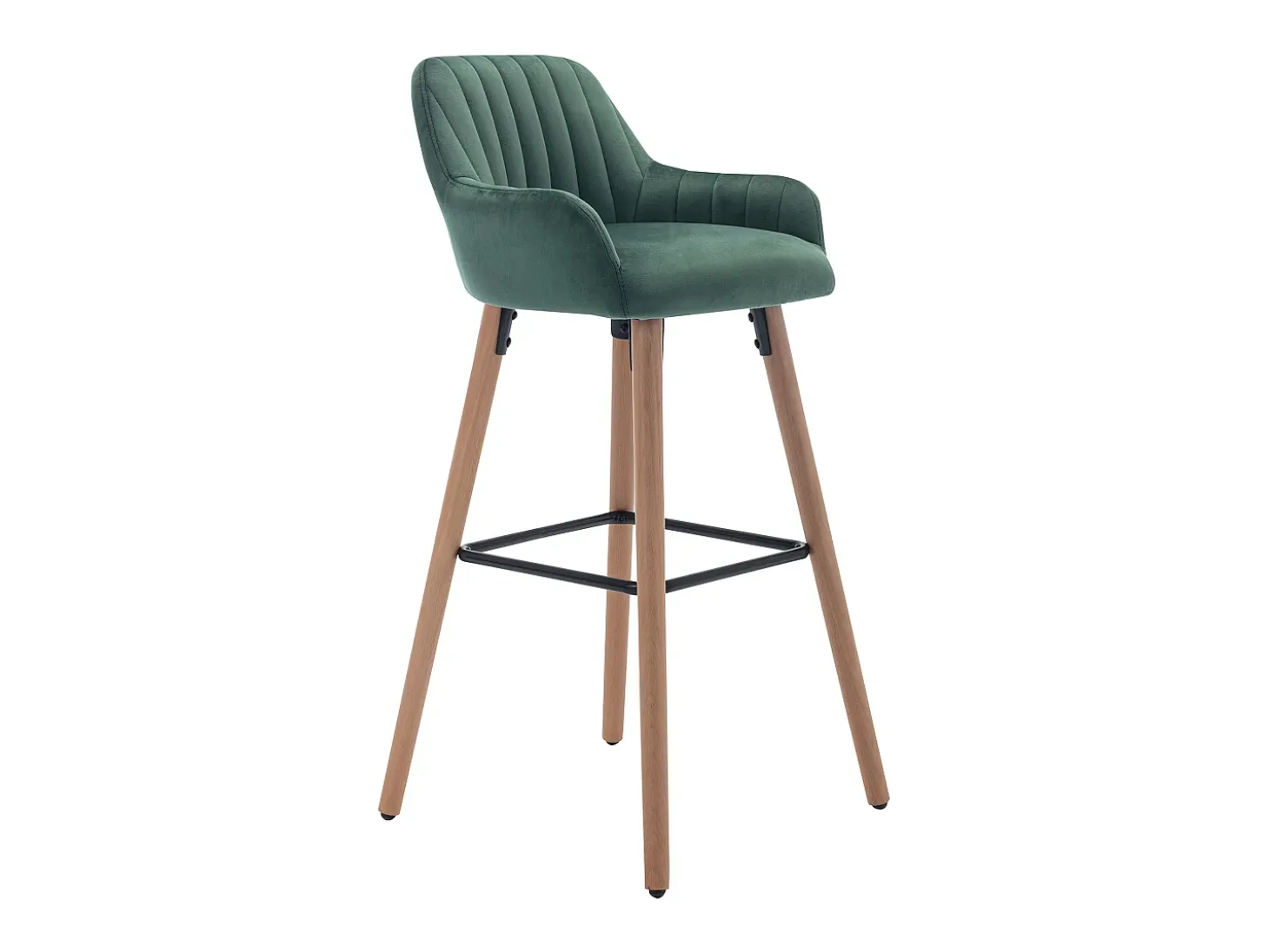 taburete alto de terciopelo y metal efecto madera de haya - Verde oscuro - ELEANA